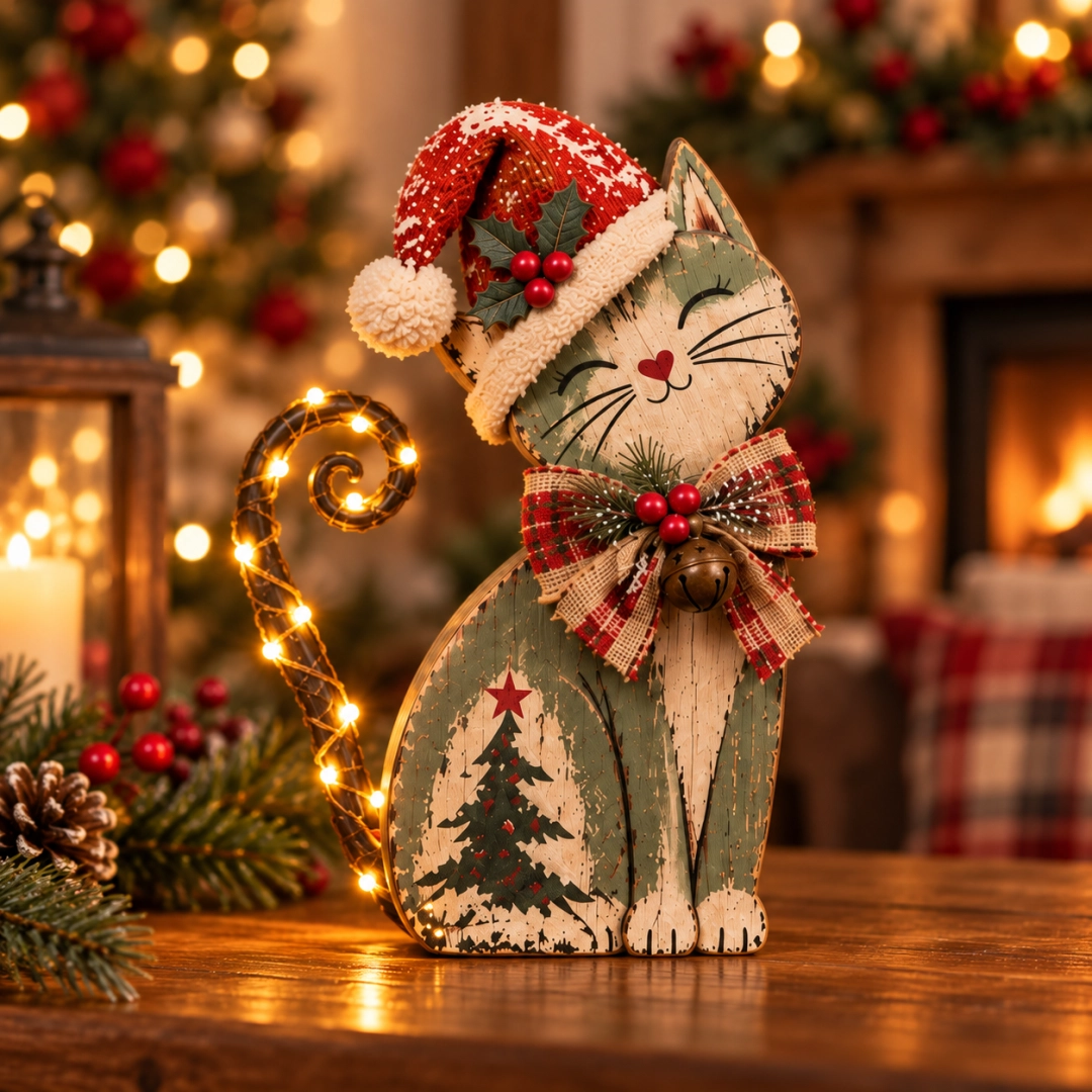 🎄🐱Vintage Lighted Christmas Cat Trio