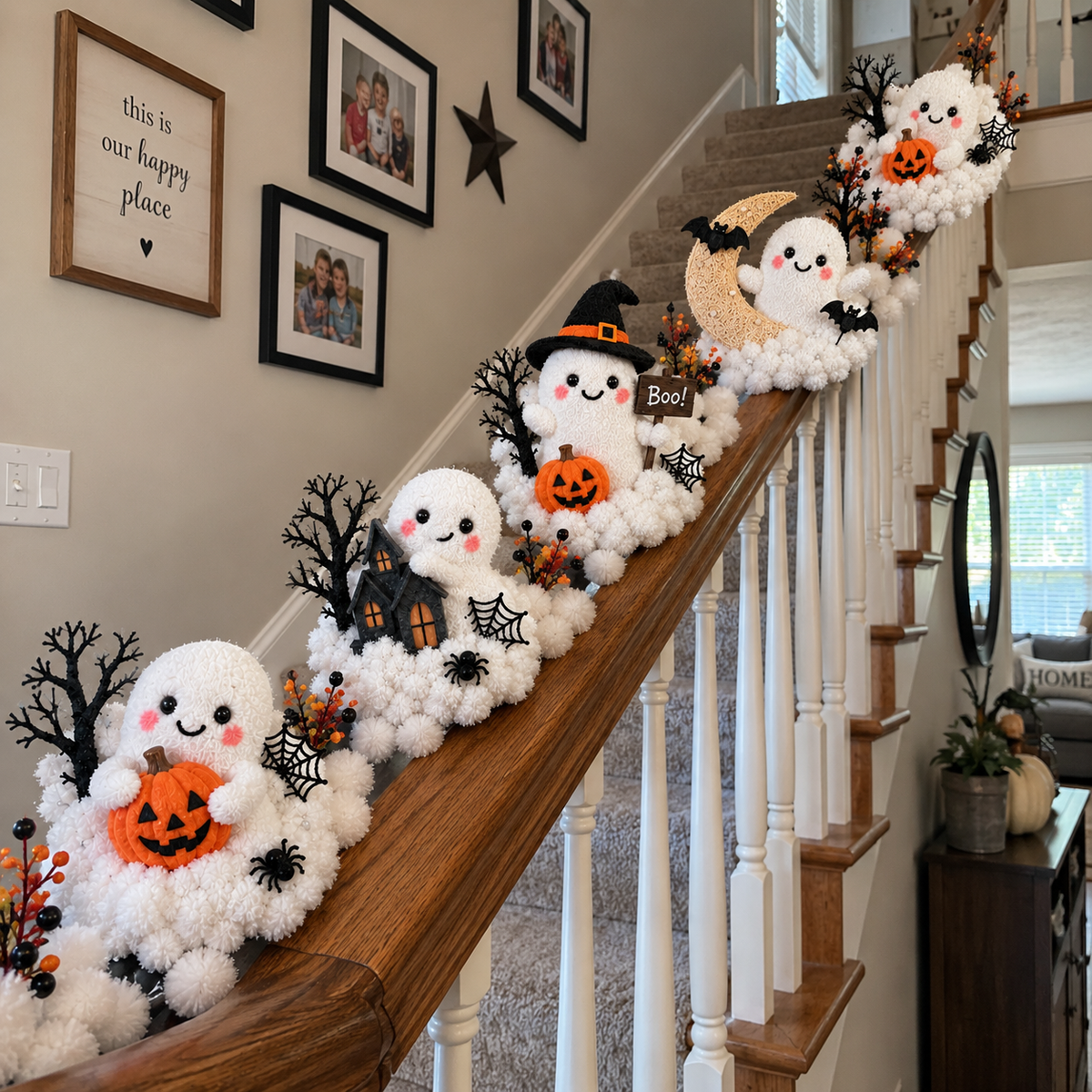 👻✨ Glowing Ghost Stairway Decor – Spooky Halloween Railing Lights