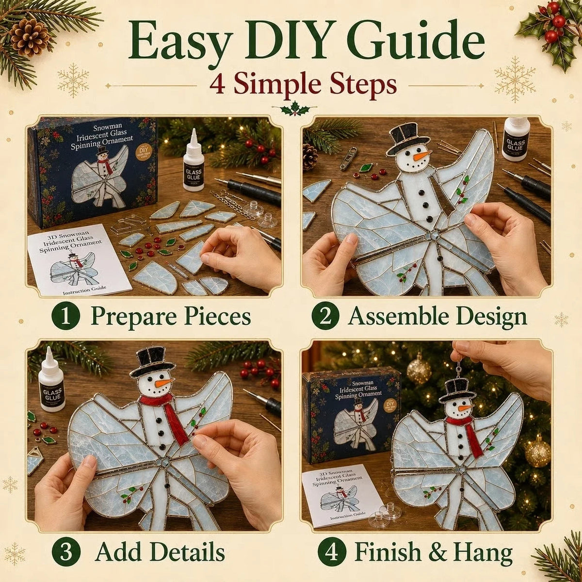 🎄Beginner-Friendly Christmas Iridescent Suncatcher DIY Kit | Complete Kit with Glass-Style Panels, Metal Frames, Hanging Chain, Tools & Step-by-Step Guide Included 💕