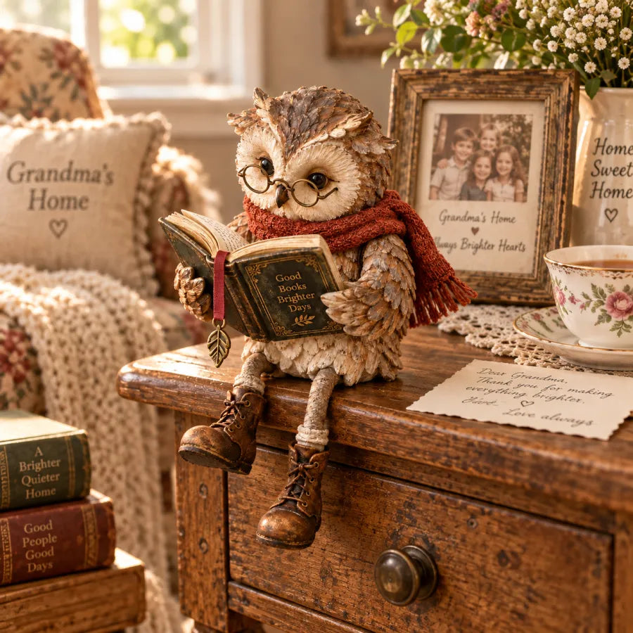 🦉 Reading Owl Figurine – Charming Book Lover Decor & Gift