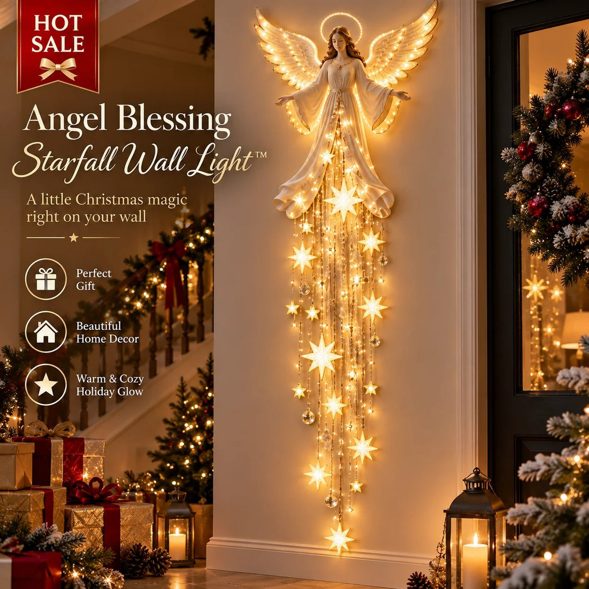 ✨Last Day 50% OFF✨ Angel Blessing Starfall Wall Light™ – Heavenly Christmas Wall Decor（47 * 18 inch）