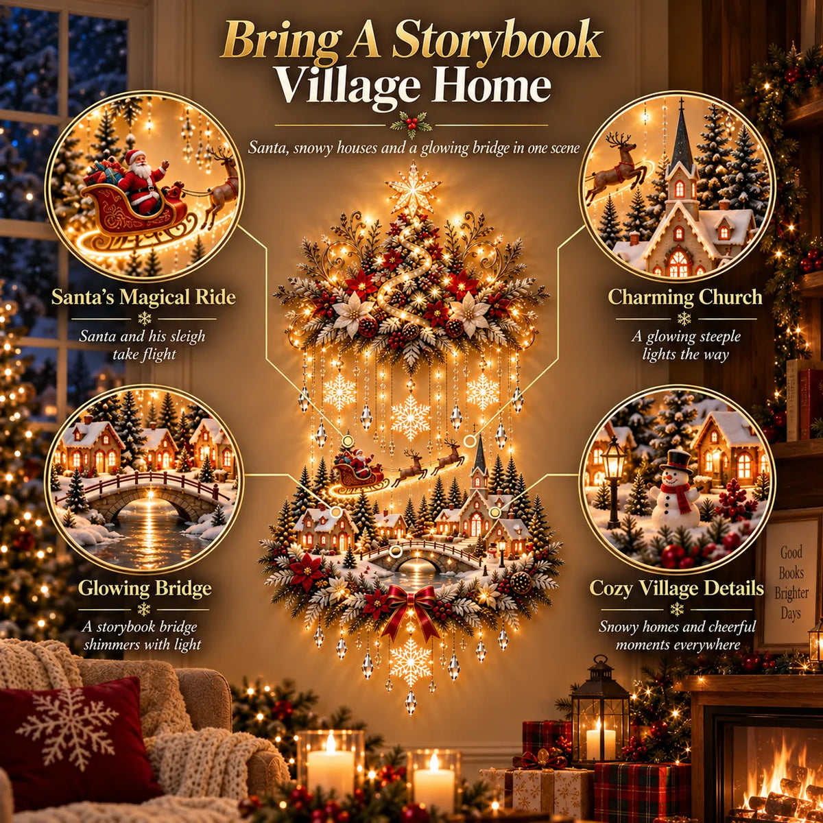 🎄 Illuminated Christmas Tree & Village Wall Hanging
