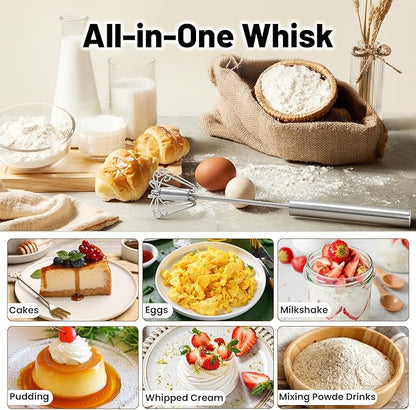 🥣Stainless Steel Hand-Push Rotary Whisk Food-Grade Rust-Resistant Kitchen Utensil