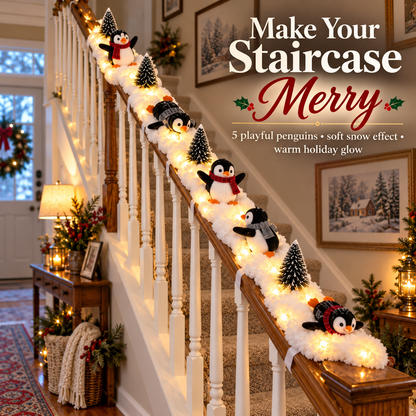 🐧Playful Penguin Snowy Stair Railing Decor