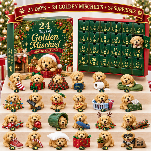 ⏰ 50% Off Sale 🎄 24 Days of Golden Mischief Advent Calendar – 24 Unique Golden Retriever Collectibles