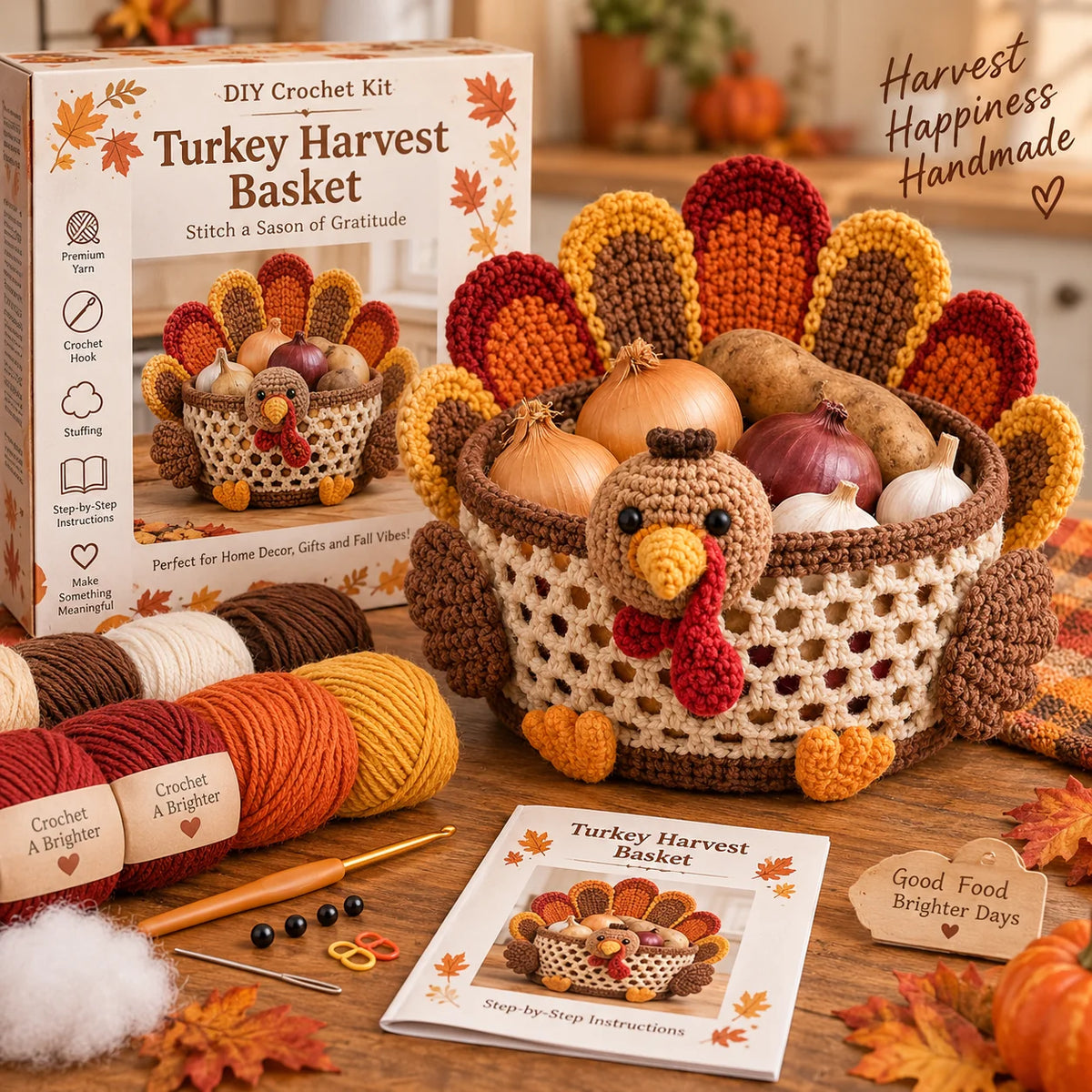 🍂🧶 Harvest Basket Crochet DIY Kit – Charming Vegetable Storage & Fall Décor