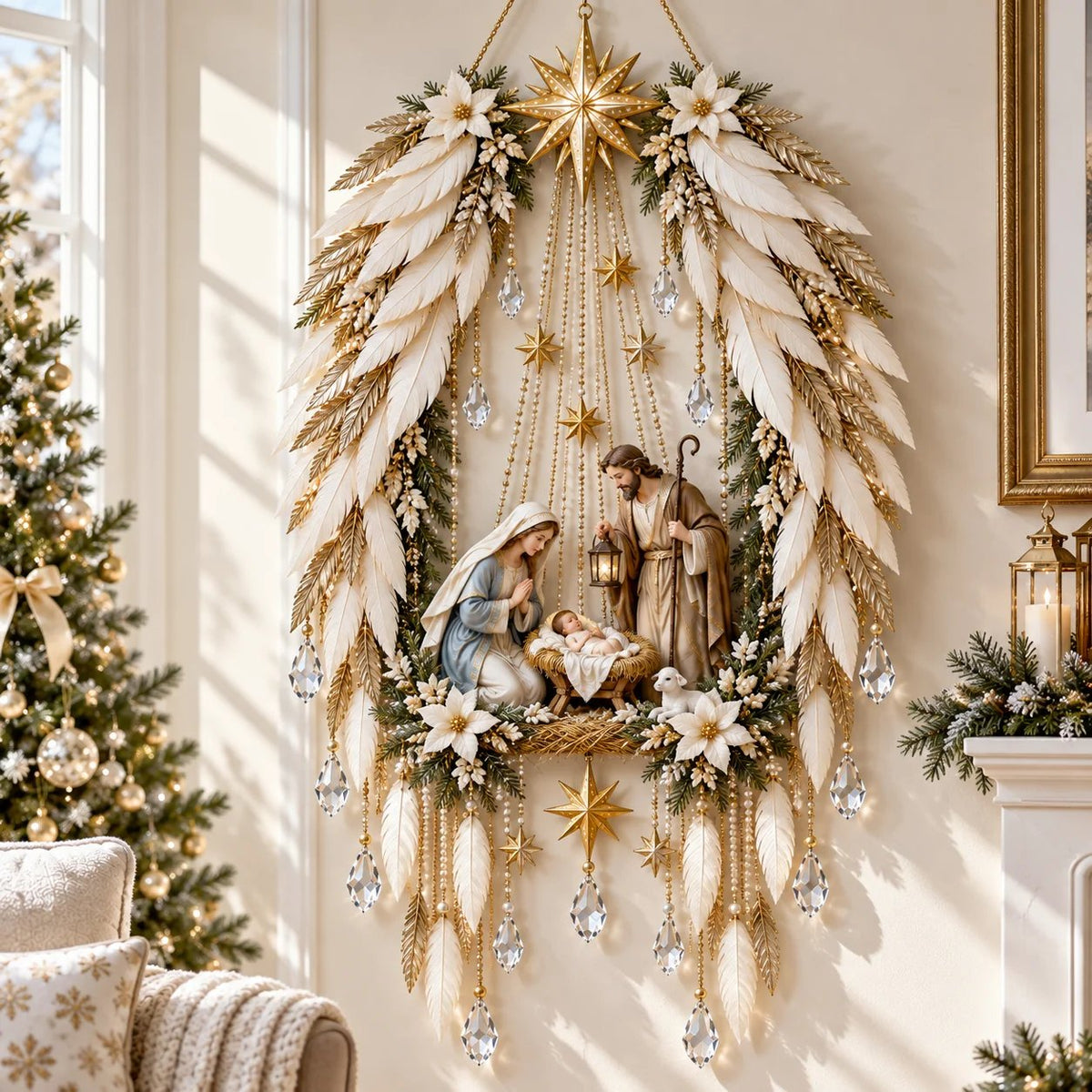 ✨Last Day 49% OFF✨✝️ Angel Wings Faith Nativity – Lighted Holy Birth Wall Decor