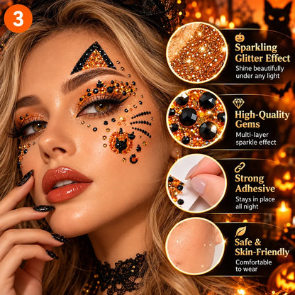 ✨🎃 Halloween Face Gem Stickers – Easy Costume & Party Glam