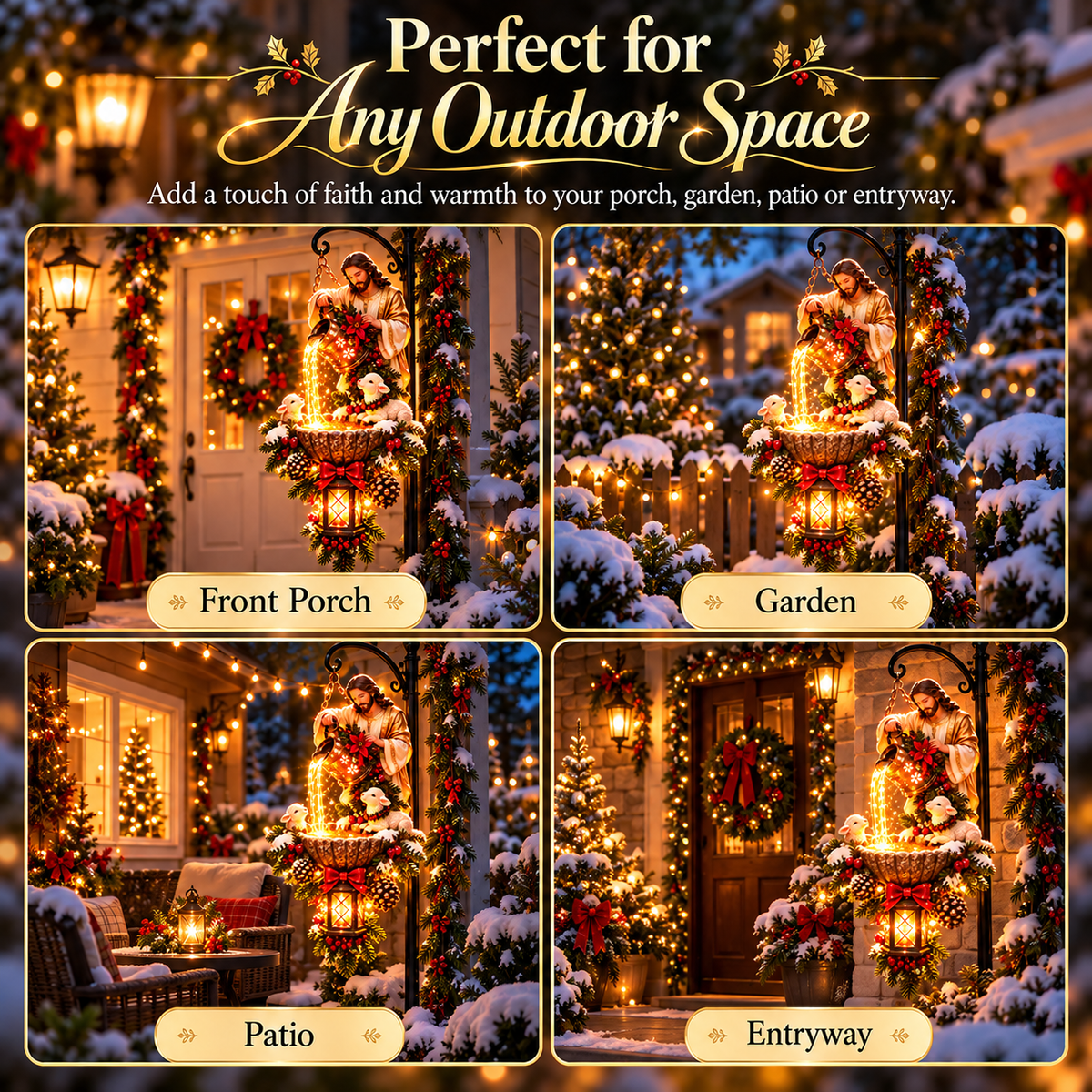 ✝️🔥 50K+ Sold!🐏 Jesus Blessing Lighted Hanging Fountain™ – Christian Christmas Garden Decor✝️
