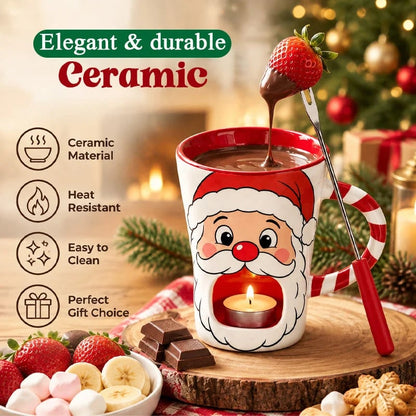 🎅Christmas Chocolate Fondue Mug – Ceramic Candle Warmer Cup with Dipping Fork