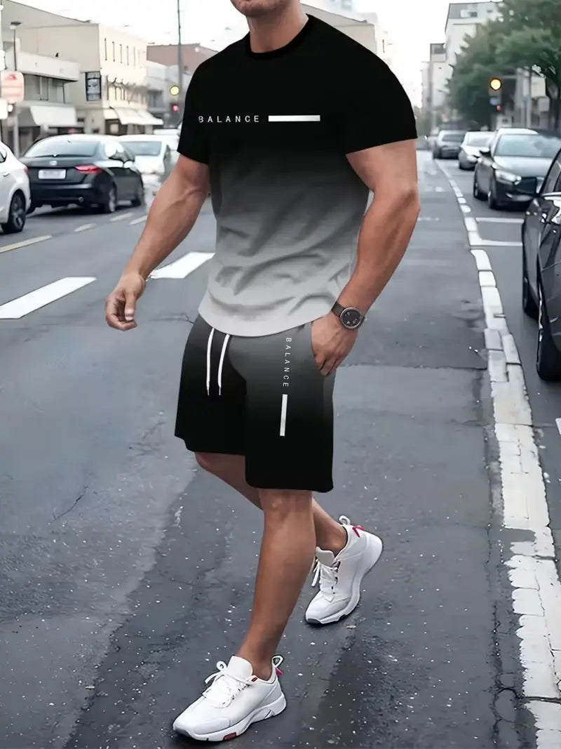 49%off⚡ Men’s Gradient Short Sleeve Tracksuit 2-Piece Set