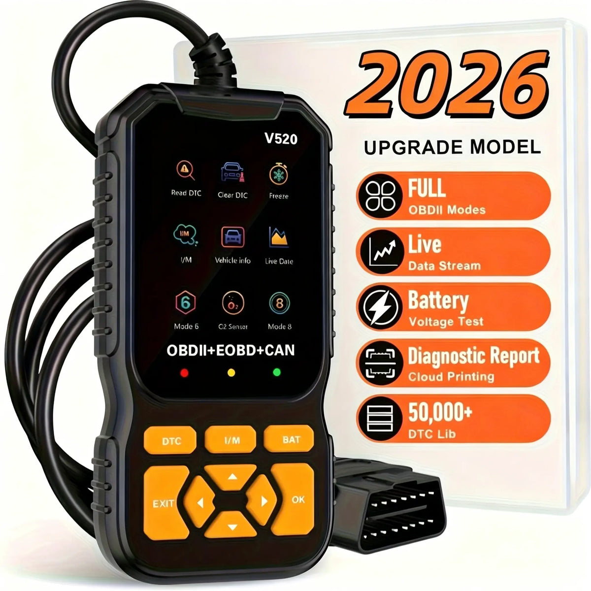 Scanner Car Diagnostic Tool, Code Reader with Live Data Stream, Battery Voltage Test & I/M Readiness for All OBDII Vehicles