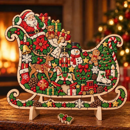 🎄🧩 Wooden Christmas Puzzle Set with Stand – 9 Festive Designs to Build & Display