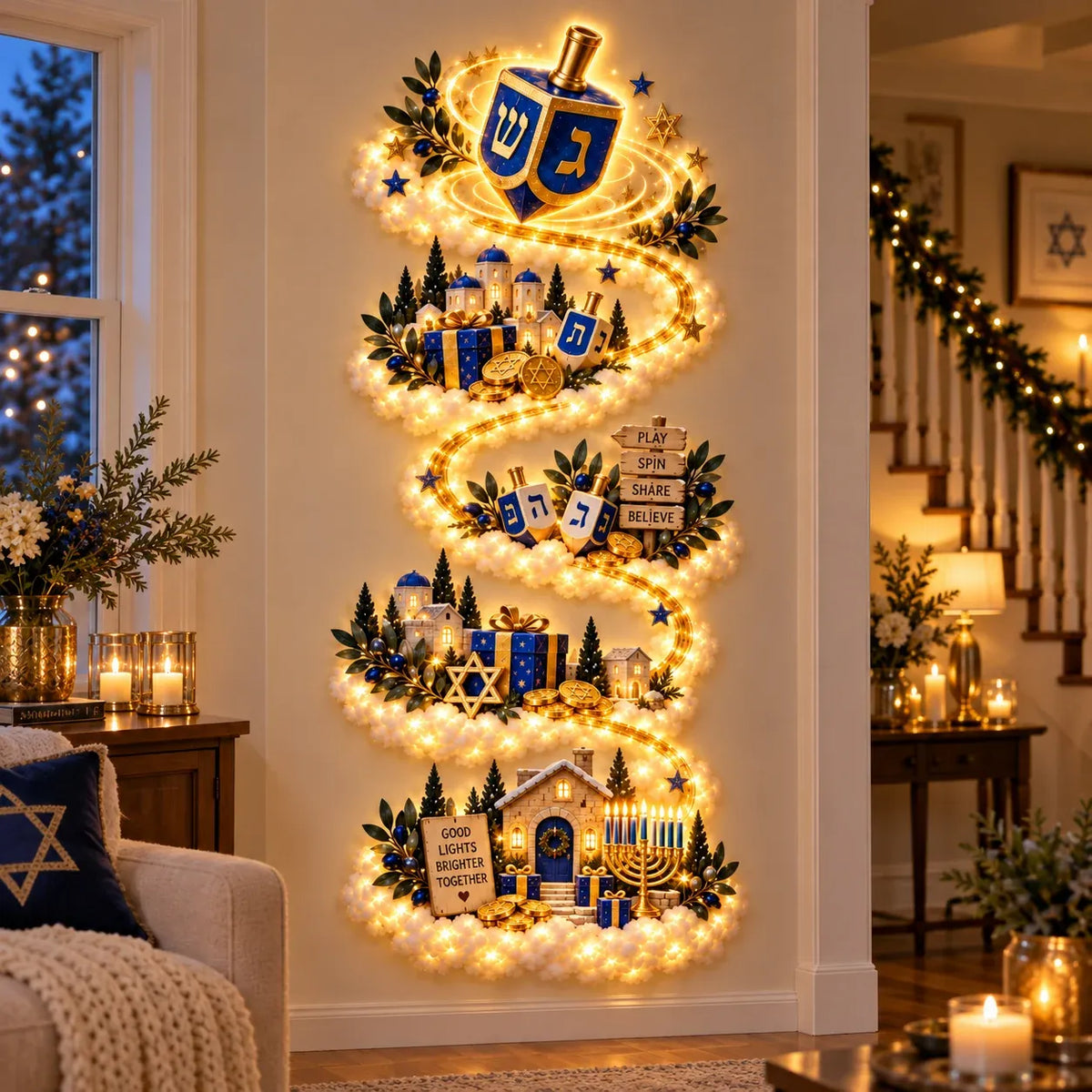 🔥🏘🕎 Hanukkah Festival of Lights Wall Decor Collection – 4 Glowing Designs Celebrating Eight Nights of Light ✨