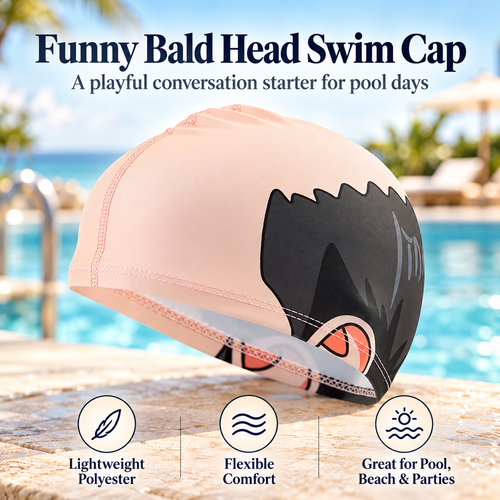 😂 Funny Bald Head Swim Cap – Hilarious Receding Hair Prank Swimming Hat for Pool Parties