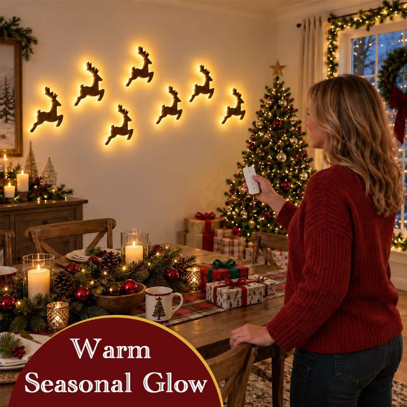 Light-Up Santa & Reindeer LED Wall Decor – Remote Control Christmas Holiday Decoration