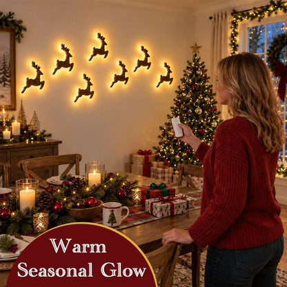 Light-Up Santa & Reindeer LED Wall Decor – Remote Control Christmas Holiday Decoration