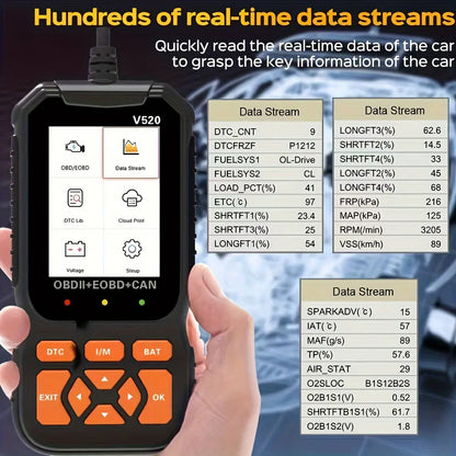 Scanner Car Diagnostic Tool, Code Reader with Live Data Stream, Battery Voltage Test & I/M Readiness for All OBDII Vehicles
