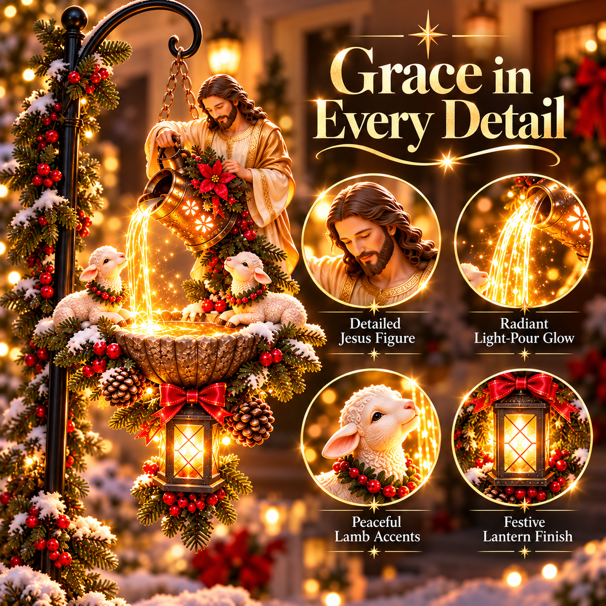 ✝️🔥 50K+ Sold!🐏 Jesus Blessing Lighted Hanging Fountain™ – Christian Christmas Garden Decor✝️