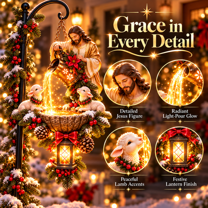 ✝️🔥 50K+ Sold!🐏 Jesus Blessing Lighted Hanging Fountain™ – Christian Christmas Garden Decor✝️