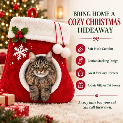 💯🎄 Christmas Stocking Cat Bed – Ultra-Soft Sherpa Cozy Hideaway for Cats 🐱