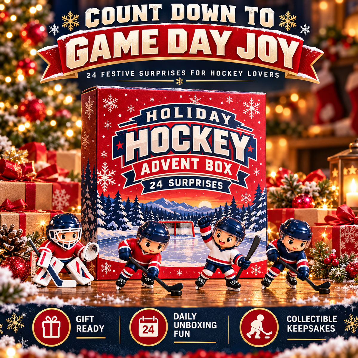 🎄 PuckJoy™ Hockey Advent Calendar – Christmas Ice Hockey Surprise Gift Box for Fans