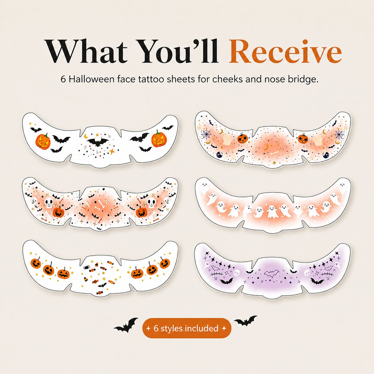 🎃 Halloween Freckle Face Tattoos – 6 Spooky-Cute Designs