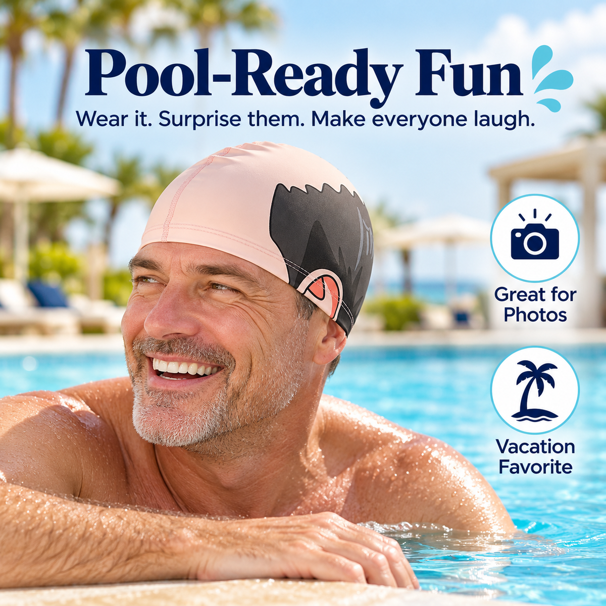😂 Funny Bald Head Swim Cap – Hilarious Receding Hair Prank Swimming Hat for Pool Parties
