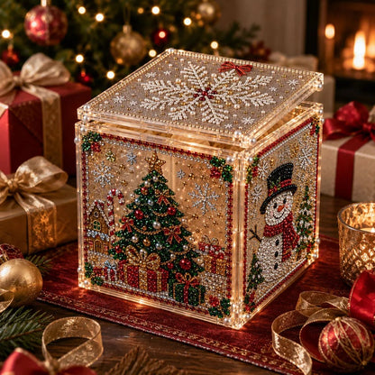 🎄✨ 3D Light-Up Christmas Diamond Painting Gift Box DIY Kit – Sparkling Holiday Craft Decor