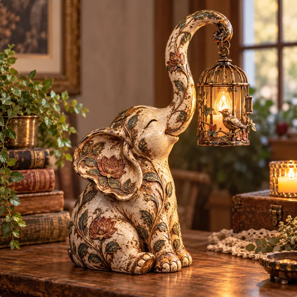 🐘🔥Vintage Elephant Light – Boho Floral Decor with a Warm Cozy Glow