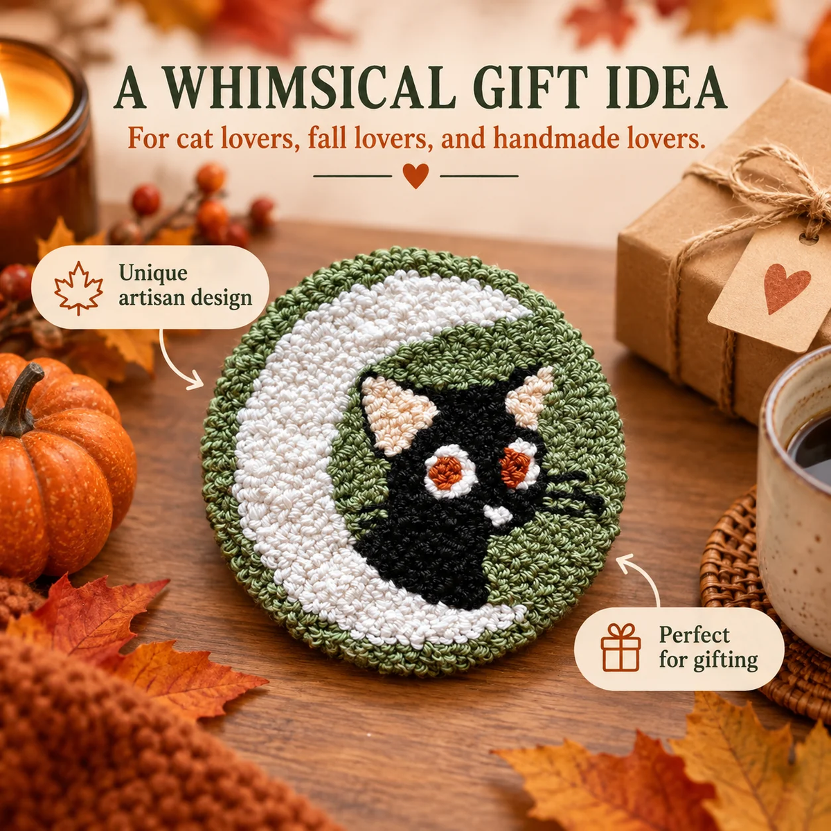 🍂 Handmade Autumn Punch Needle Coasters – Cozy Fall Coffee Mug Mat & Seasonal Home Decor
