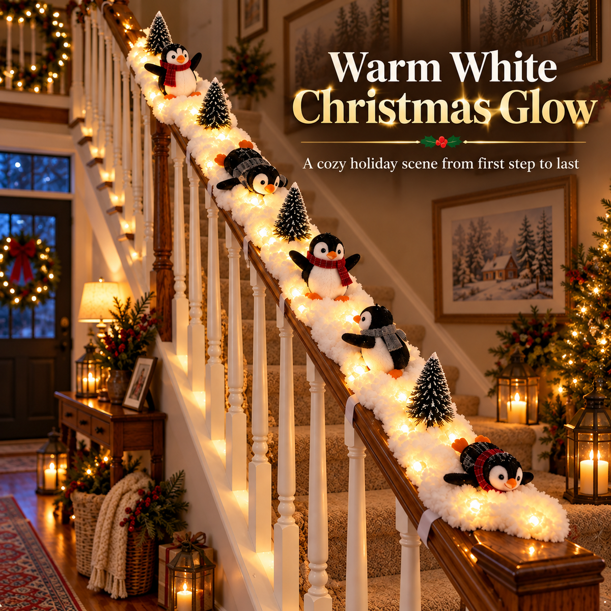 🐧Playful Penguin Snowy Stair Railing Decor