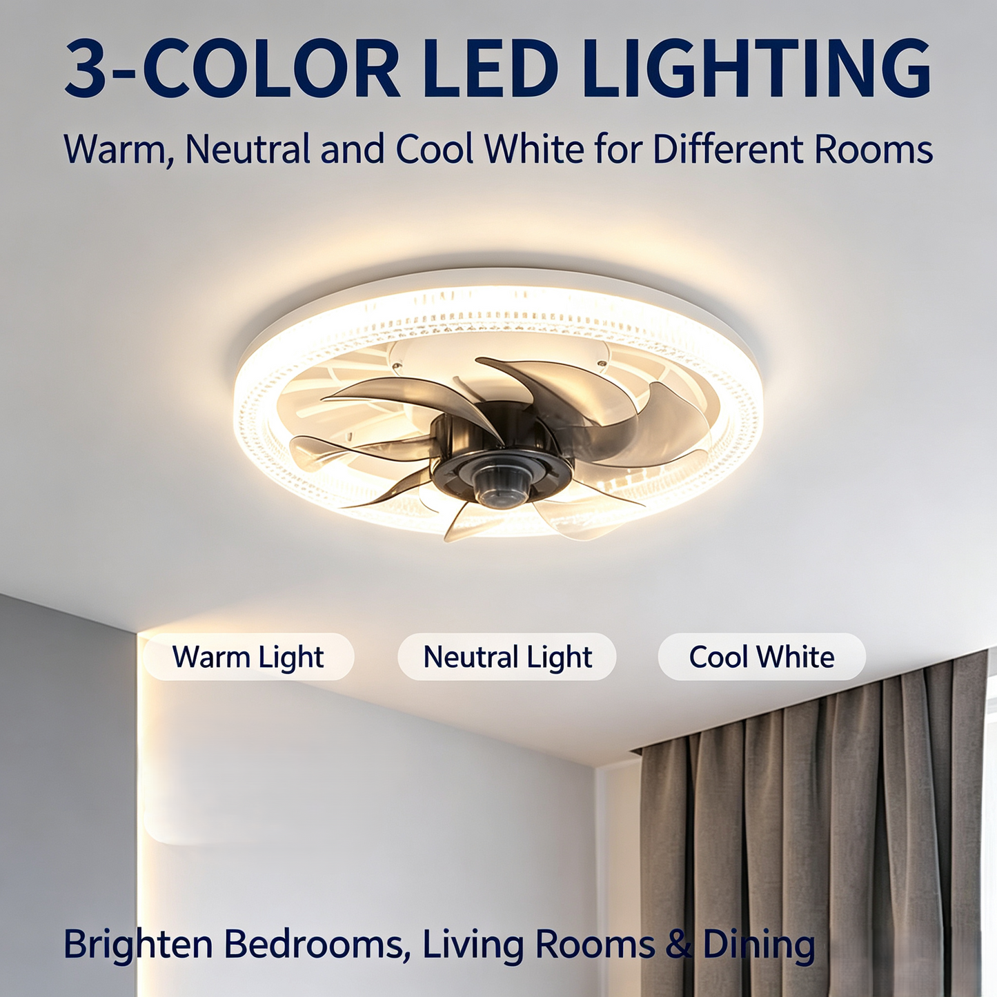 E27 Screw In Fan Light, 2 in 1 LED Ceiling Fan with Dimmable 3 Color Light, Quiet Remote Control Ventilation Fan Lamp