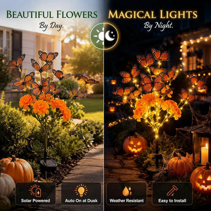 💀🕯️ Solar Marigold Butterfly Memorial Garden Lights – Heartfelt Outdoor Tribute Decor