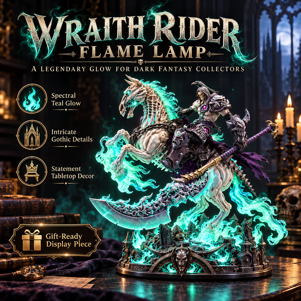 💀🔥 Wraithfire Horseman™ | Gothic Undead Knight Collector Lamp