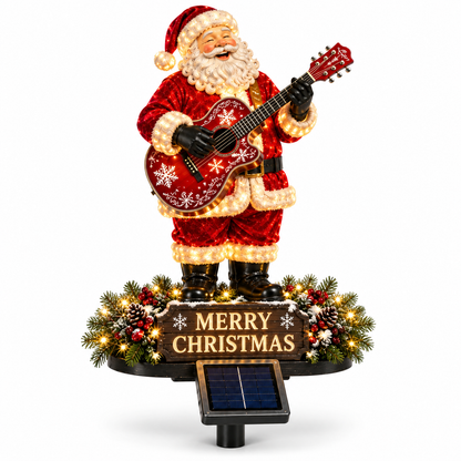 🔥Solar-Powered Light-Up Guitar Santa Christmas Yard Decoration