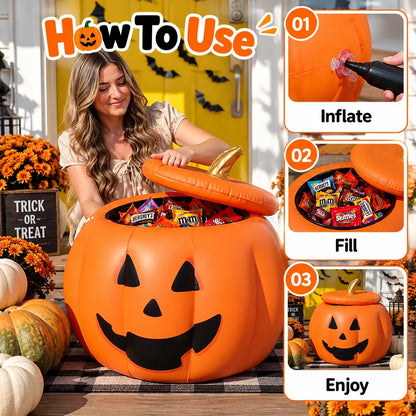 🎁🎃Inflatable Halloween Pumpkin Bucket – Candy Holder & Party Decor