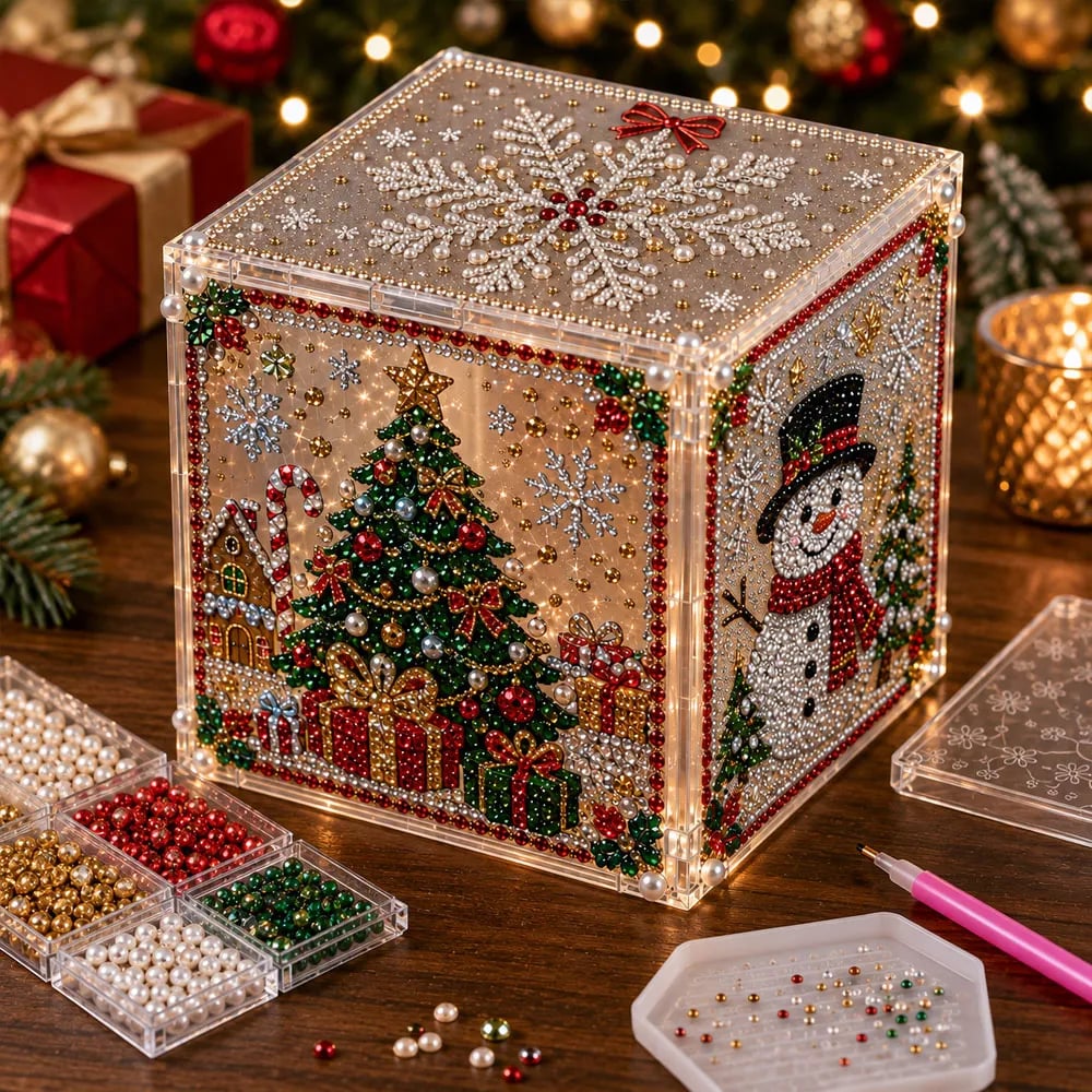 🎄✨ 3D Light-Up Christmas Diamond Painting Gift Box DIY Kit – Sparkling Holiday Craft Decor