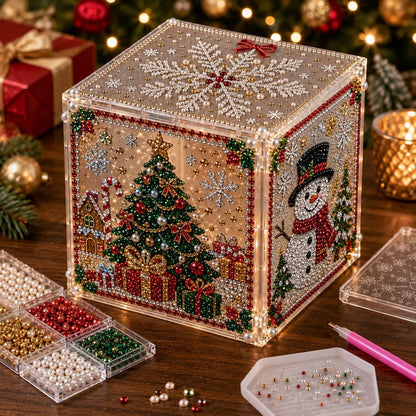 🎄✨ 3D Light-Up Christmas Diamond Painting Gift Box DIY Kit – Sparkling Holiday Craft Decor