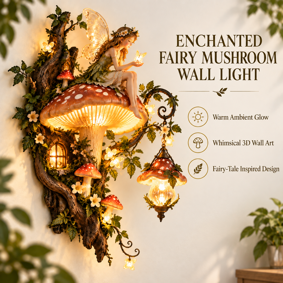 ⏰Last Day 50% OFF🧚✨ Enchanted Mushroom Fairy Wall Light 🍄🌿