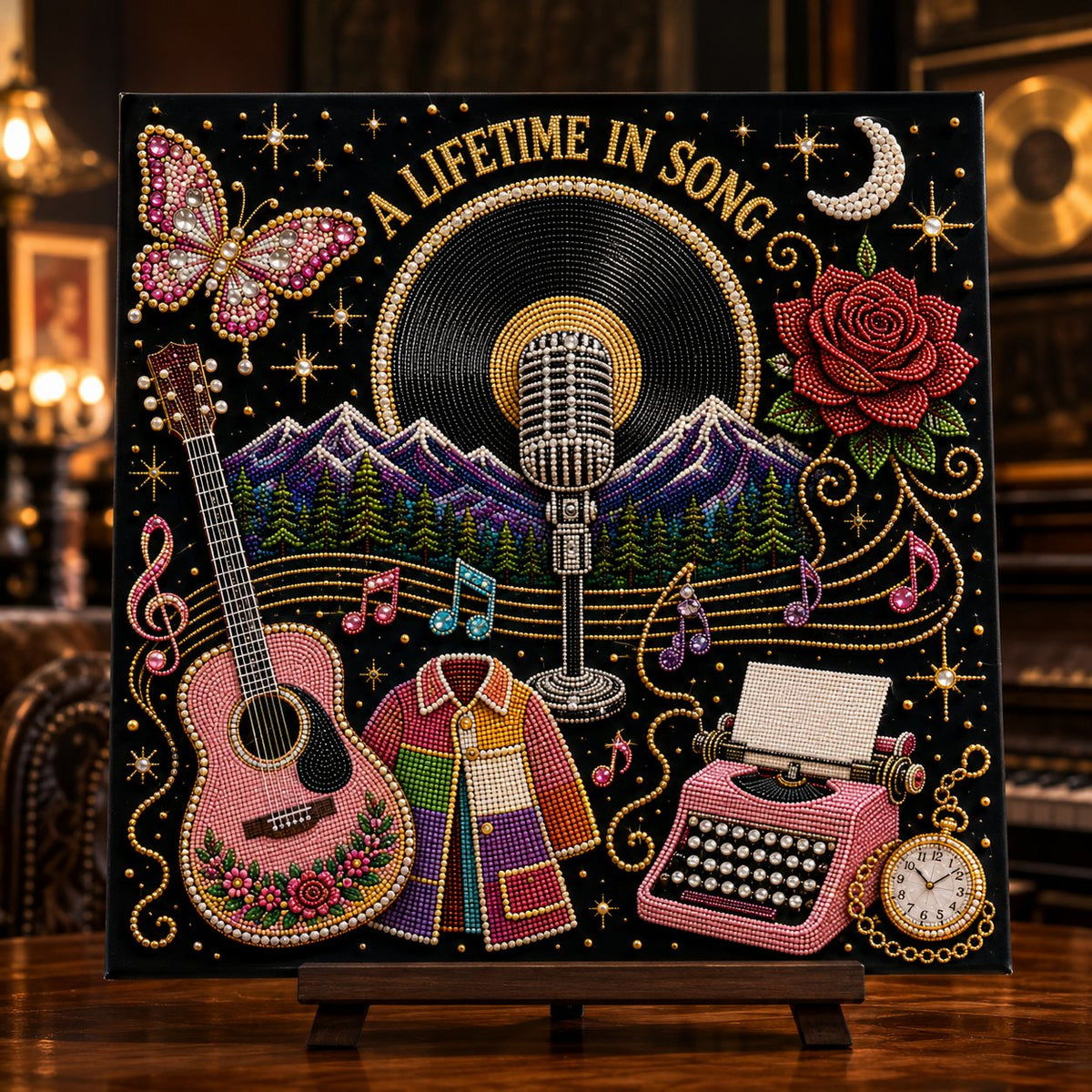 💥 LAST DAY 49% OFF – 🎶 Country Music 3D Pearl Art Kit 💎 – DIY Flocked Canvas Tribute Craft with Resin Pearls