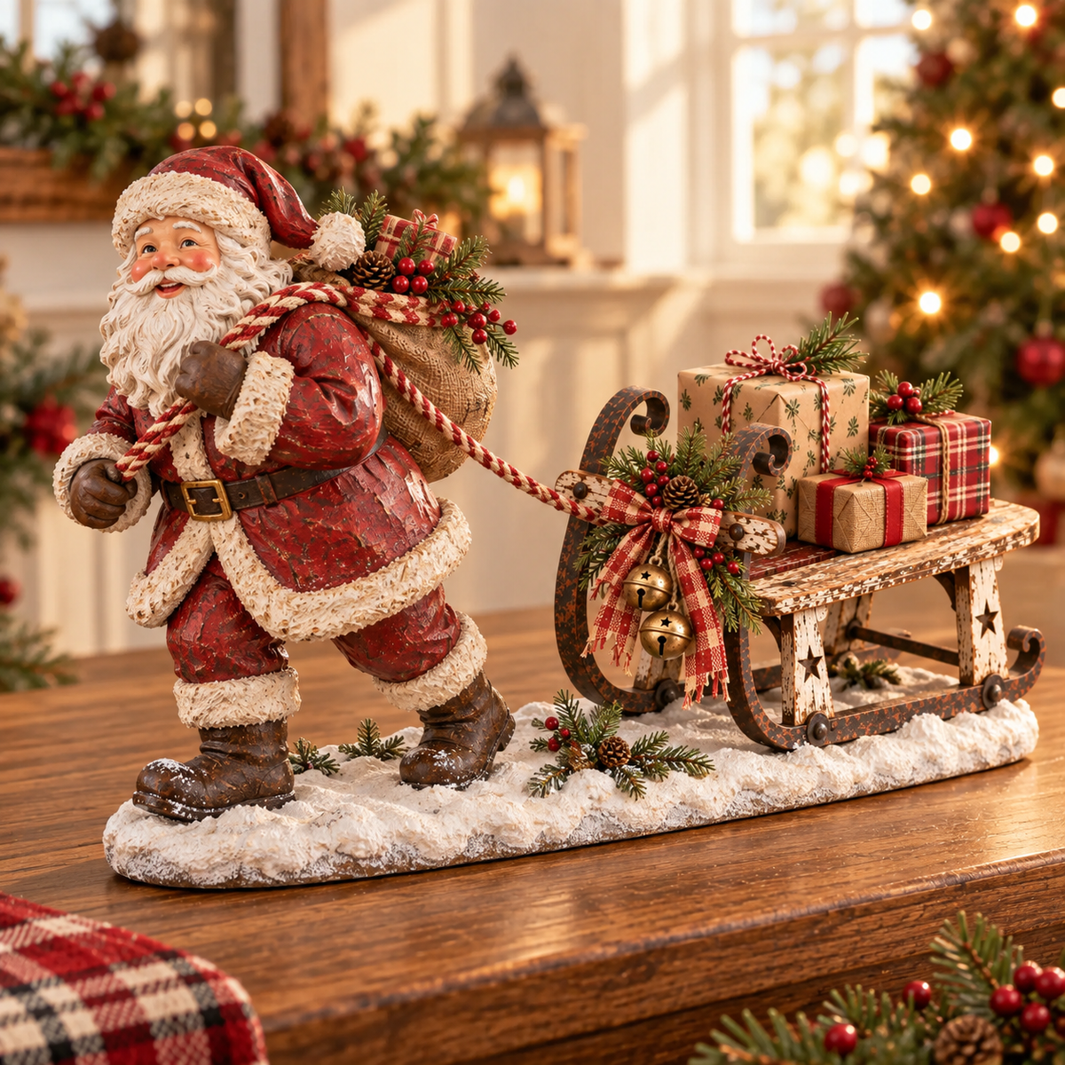 🎁 Santa’s Christmas Sleigh Farmhouse Table Decor
