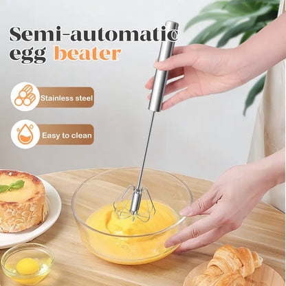 🥣Stainless Steel Hand-Push Rotary Whisk Food-Grade Rust-Resistant Kitchen Utensil