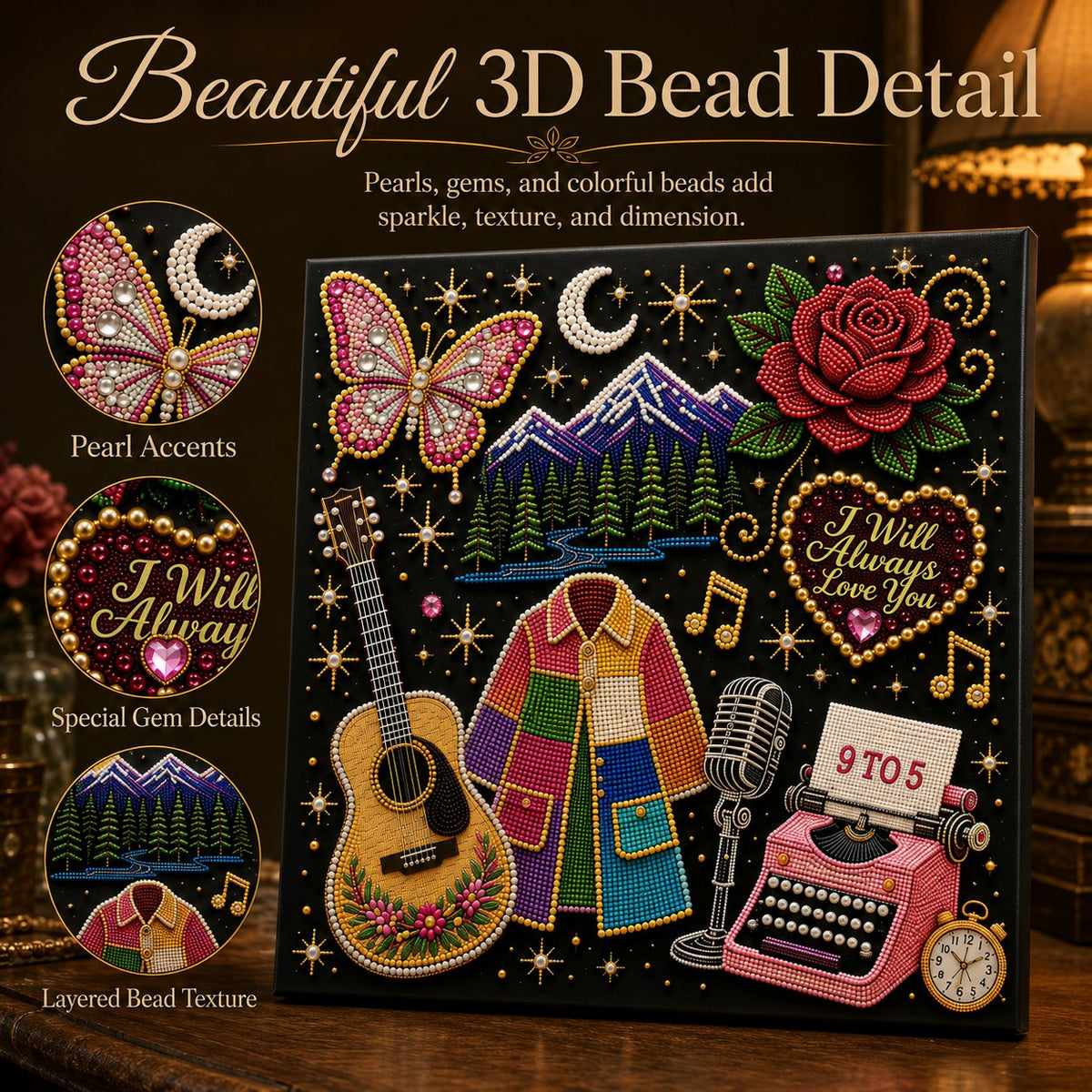 💥 LAST DAY 49% OFF – 🎶 Country Music 3D Pearl Art Kit 💎 – DIY Flocked Canvas Tribute Craft with Resin Pearls