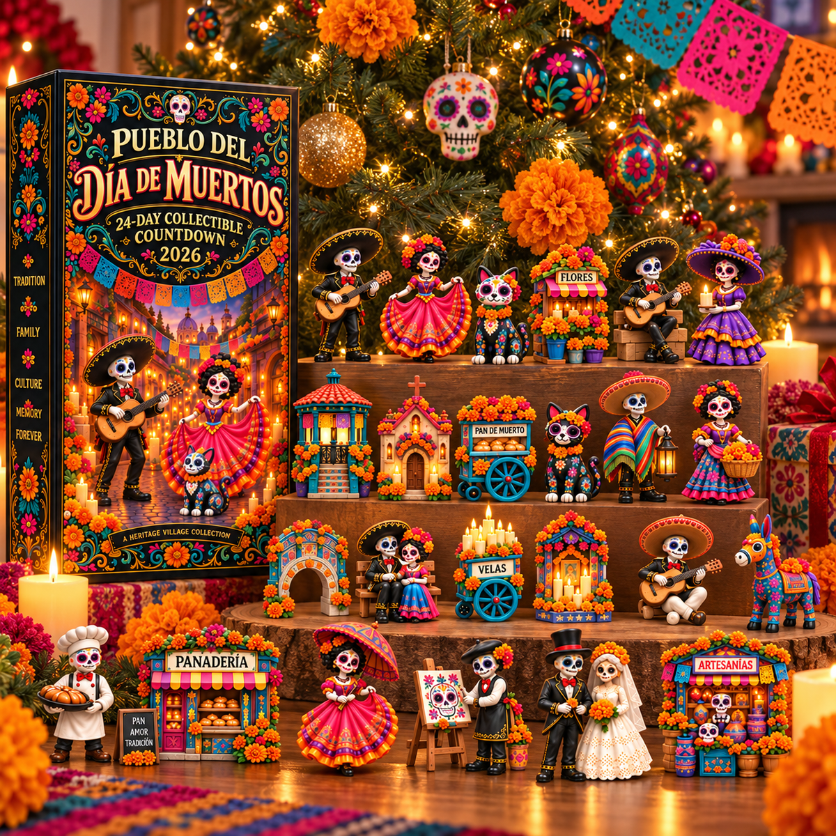 💀🌼24-Day Day of the Dead Collectible Countdown Calendar with 24 Unique Miniatures