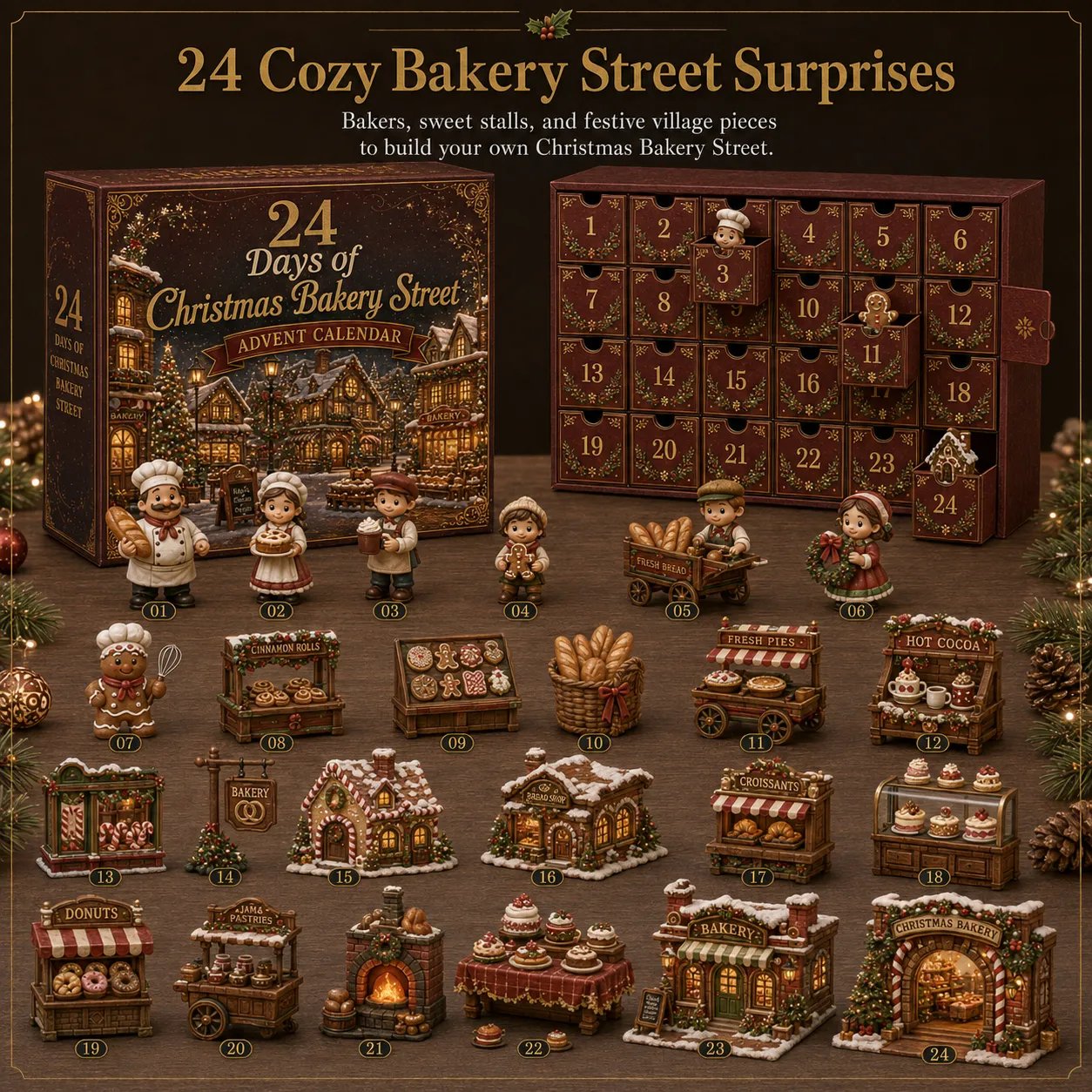 ⏳ Last Day 49% OFF – 🎄 24 Days Of Christmas Village Friends Advent Calendar | 24 Unique 2D Flat Printed Characters, Shops & Holiday Designs for a Complete Festive Village ✨