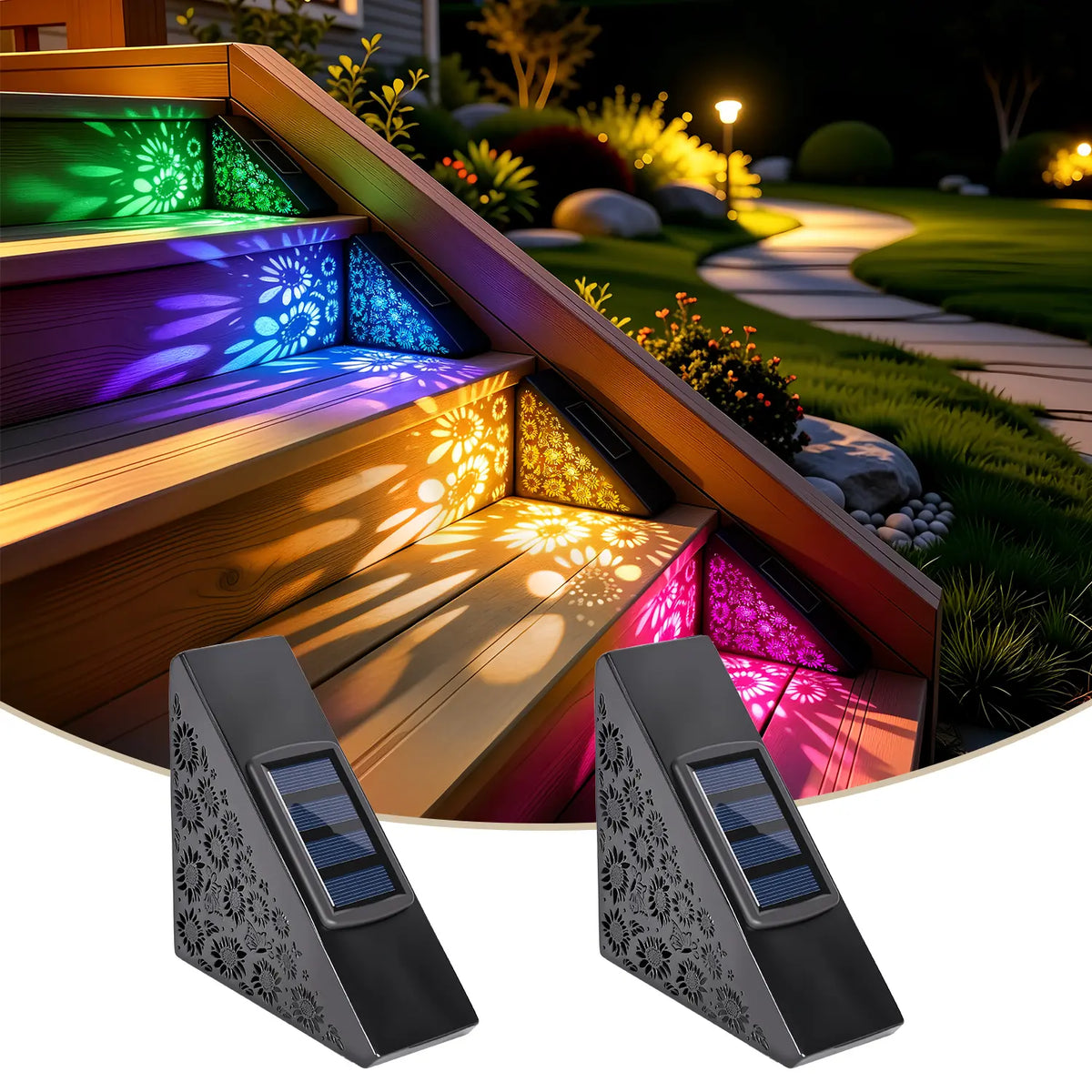 🔥 Buy 1 Get 1 Free 🔥 Solar Step Lights Outdoor — IP65 Waterproof LED Lights, Suitable for Decks, Stairs, Porches, Garden Paths, and Patio Steps