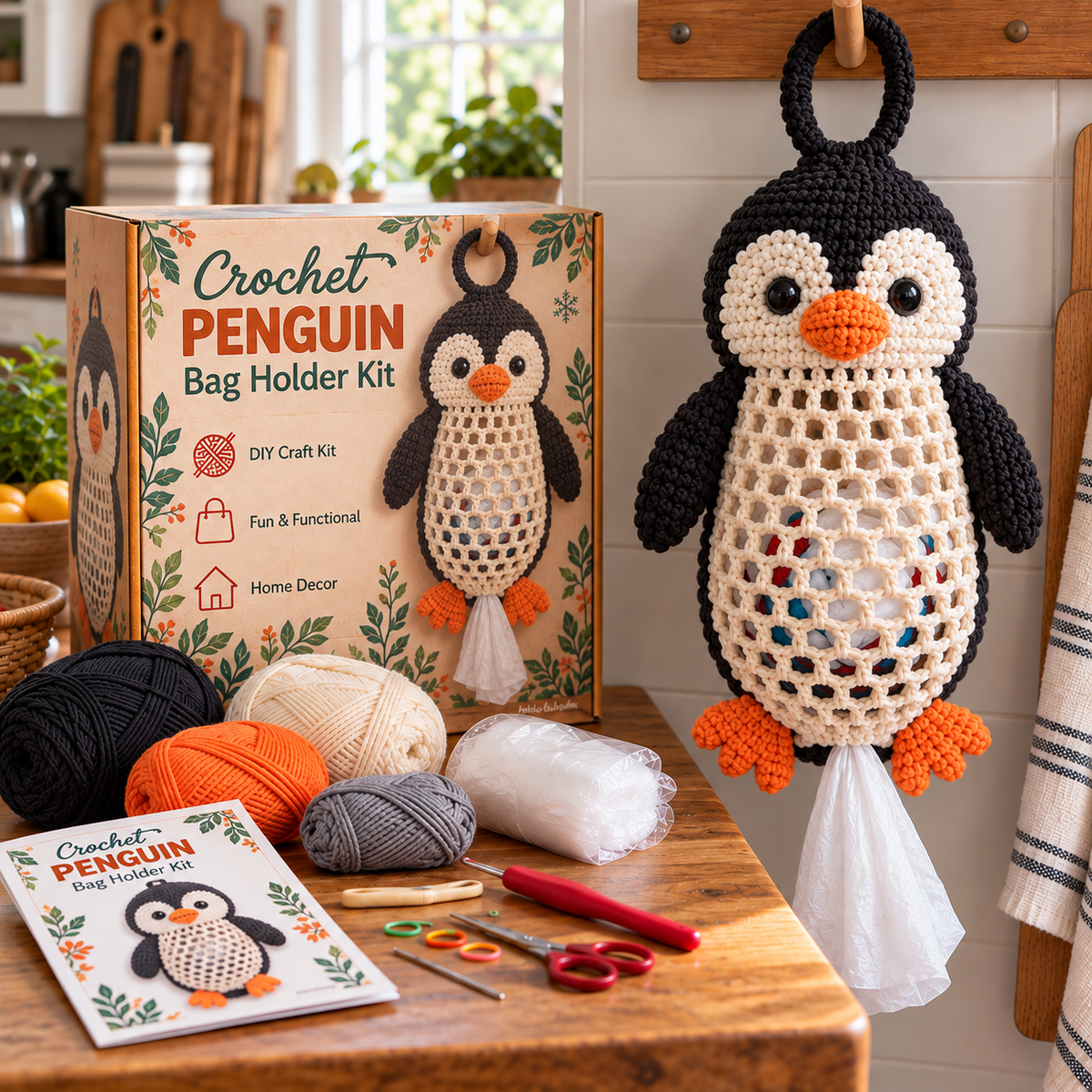 🔥Crochet Animal Bag Holder DIY Kit – Cute & Functional Hanging Storage Craft Kit🎁