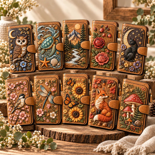 👛 Vintage Embossed Art Wallet – 10 Story-Inspired Designs