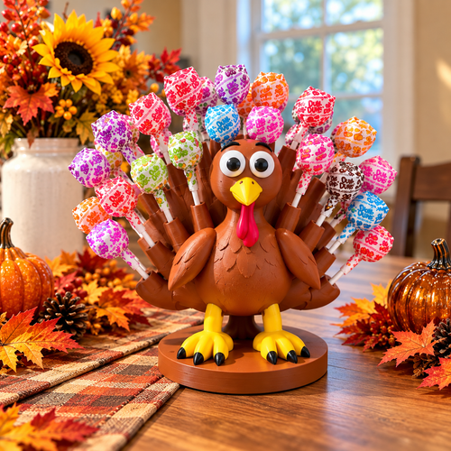 🦃🍭 Adorable Thanksgiving Turkey Lollipop Holder – Festive Candy Display, Holiday Table Decor & Party Favor 🎁